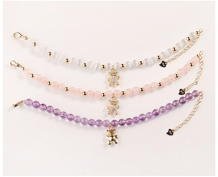 Olivenorma 6mm Amethyst Crystal Bear Charm Bracelet - image 6
