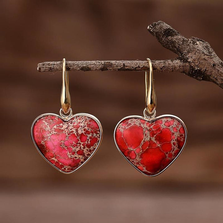 Olivenorma Oyster Turquoise Heart Shape Pendant Earrings - Red Emperor Stone - image 0