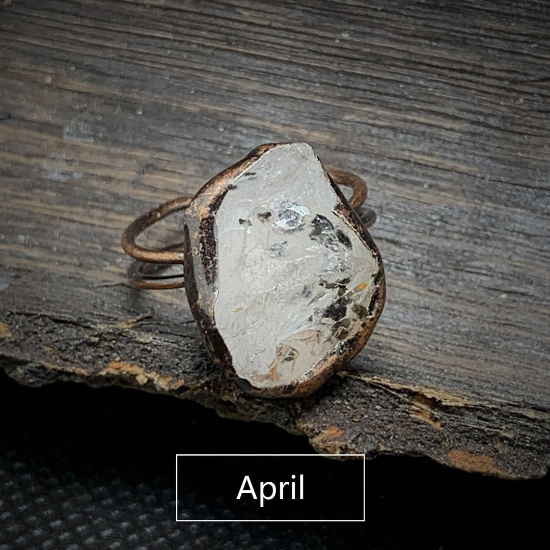 Olivenorma Natural Irregular Raw Stone Twelve Birthstone Adjustable Ring - April&Clear Crystal - image 22