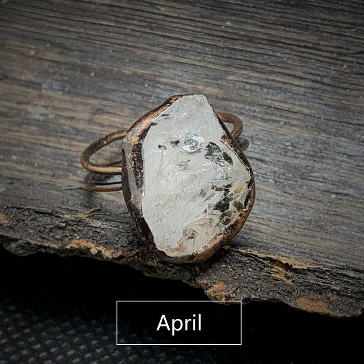 Olivenorma Natural Irregular Raw Stone Twelve Birthstone Adjustable Ring - April&Clear Crystal - image 22