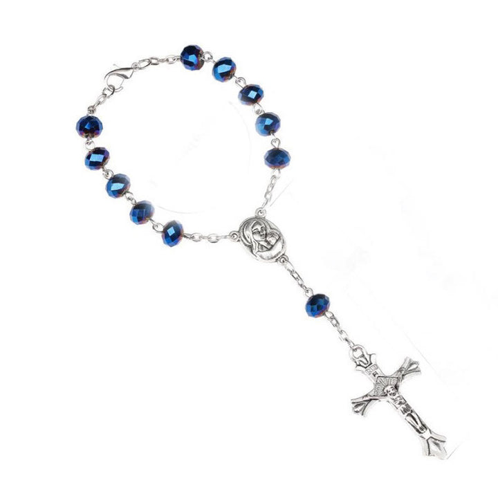 Olivenorma Crystal Rosary Cross Bracelet - Blue Topaz - image 0