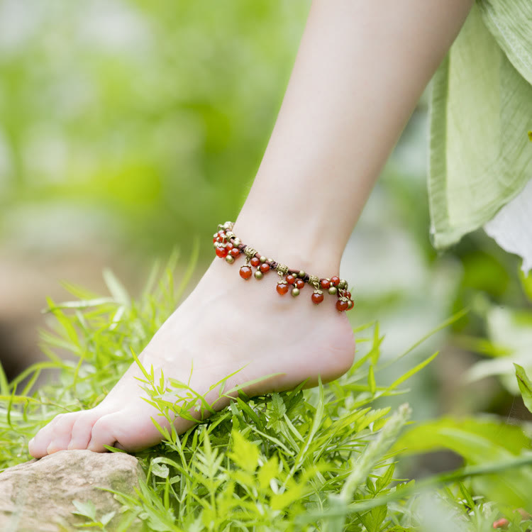 Olivenorma Red Agate Green Jade Woven Bead Anklet Bracelet - image 1