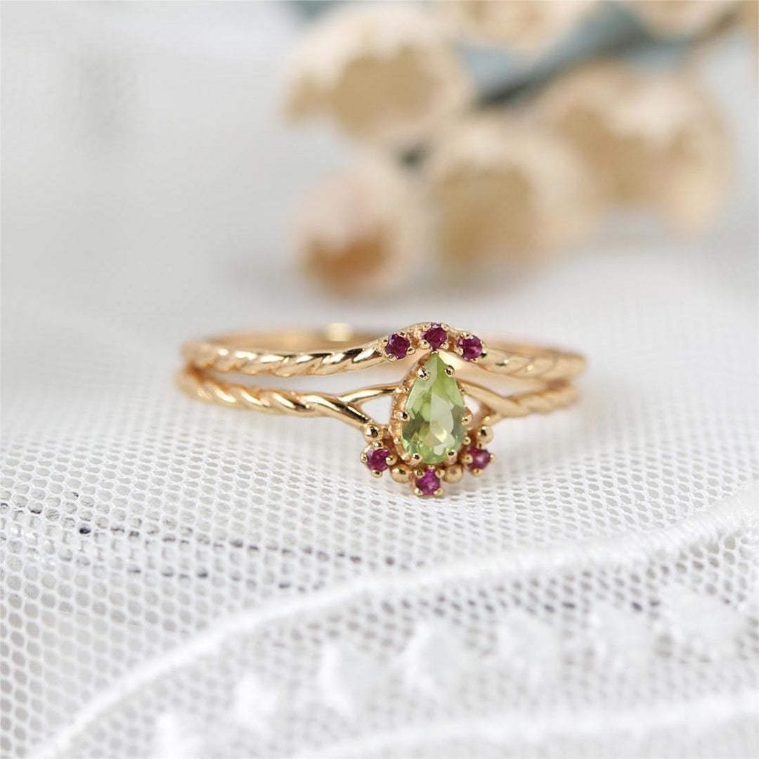 Olivenorma Dainty Peridot Pink Crystal Stacking Adjustable Ring Set - image 4