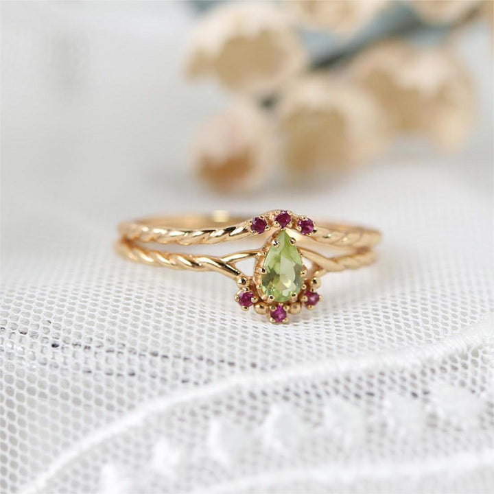 Olivenorma Dainty Peridot Pink Crystal Stacking Adjustable Ring Set - image 4