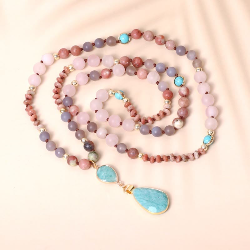 Natural Rose Quartz Mala Prayer Arrowhead Pendant Necklace - image 8