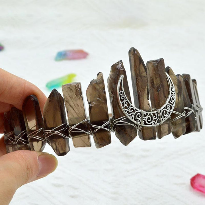 Olivenorma Natural Crystal Dragonfly Moon Accessory Crown Bridal Headband - Smoky Quartz - image 17
