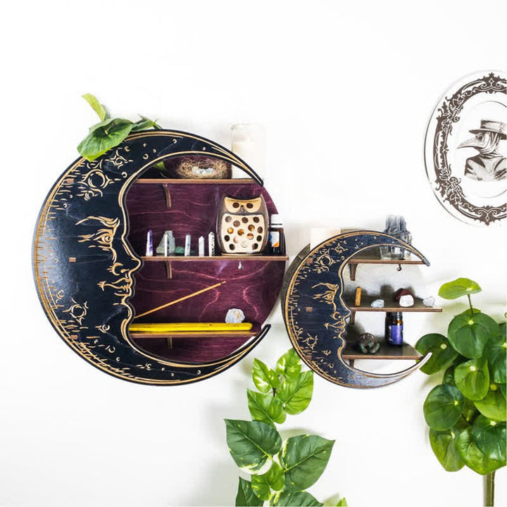 Olivenorma Crescent Moon Face Wooden Crystal Shelf - image 0