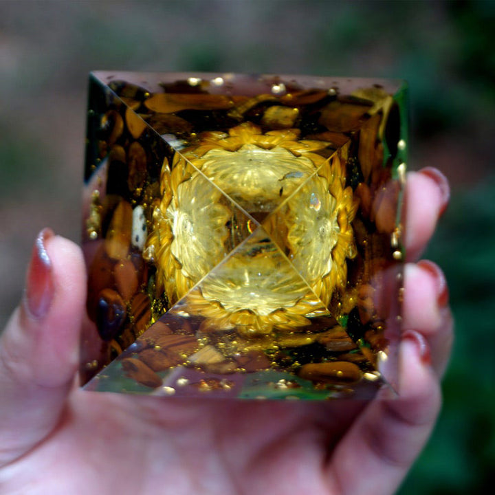 Olivenorma Clear Crystal Tiger Eye Lotus Symbol Orgone Pyramid - image 6