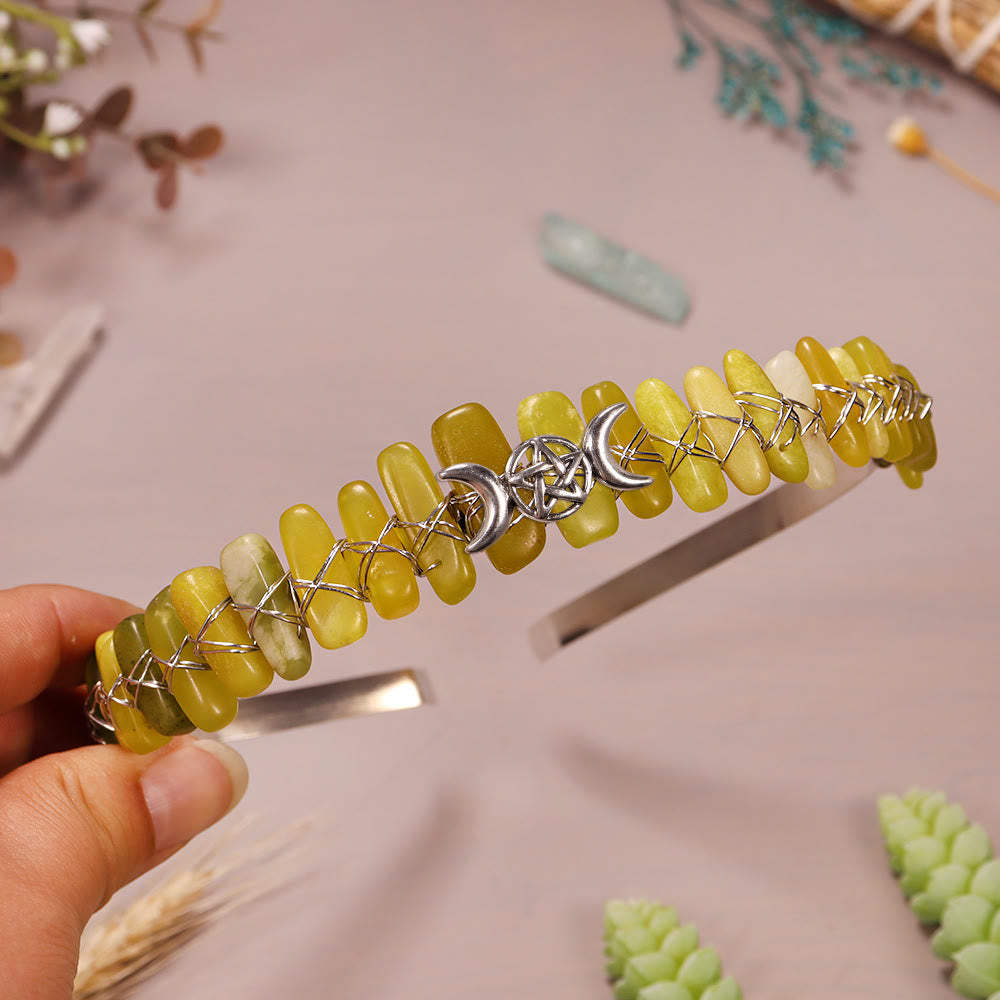 Olivenorma Natural Cut Gravel Moon Star Woven Crystal Crown - Lemon-Quartz - image 28