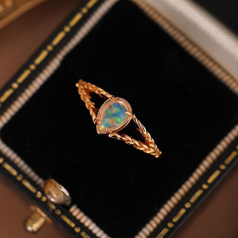 Olivenorma Opal Stone Gold Hollow Wheat Ring - image 4