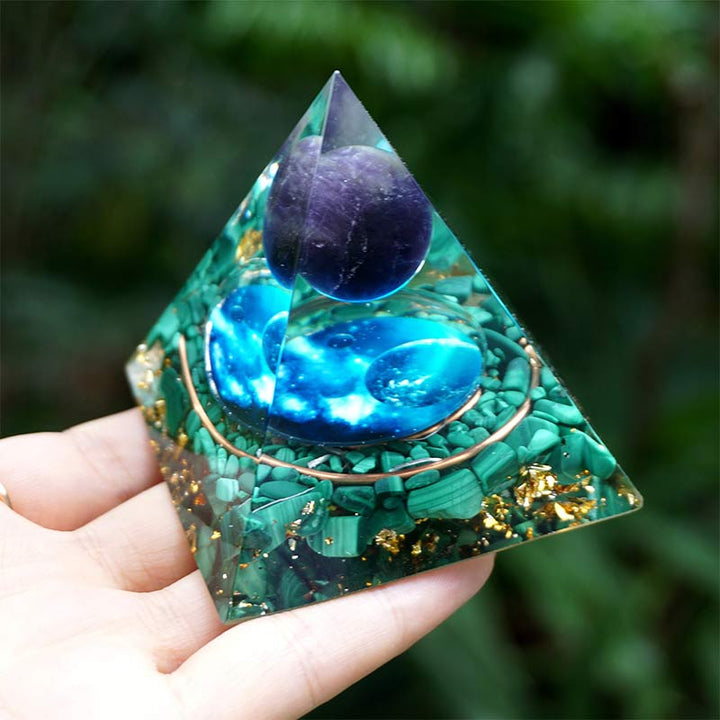 Olivenorma Amethyst With Malachite Orgone Pyramid - image 1