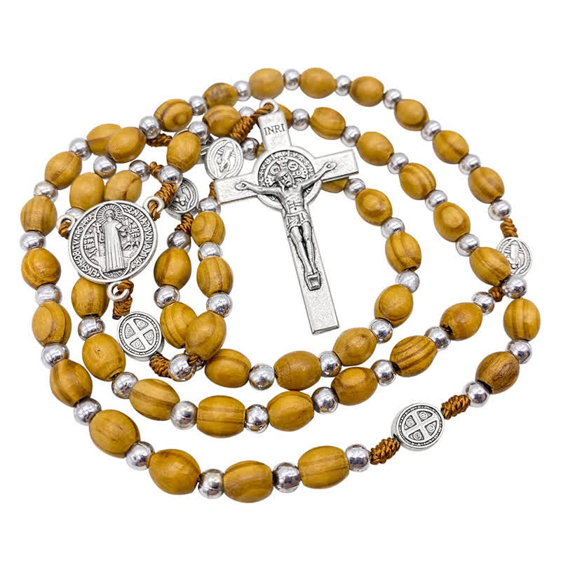 Olivenorma Knitted Cross Plain Wood Rosary Necklace - image 1