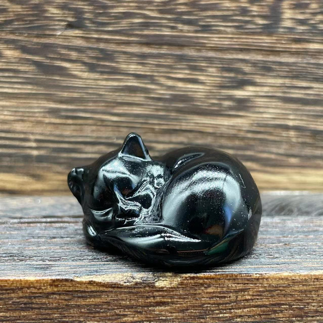 Olivenorma 4cm Natural Crystal Nap Cat Gemstone Decoration - Obsidian - 10Pcs - image 2