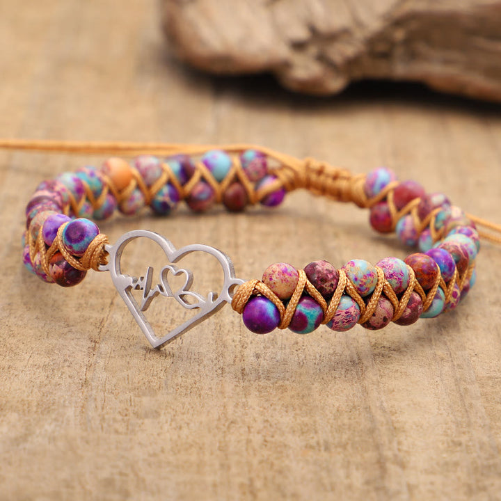 Olivenorma Bohemia Handwoven Purple Emperor Stone Hollow Heart Bracelet - image 6