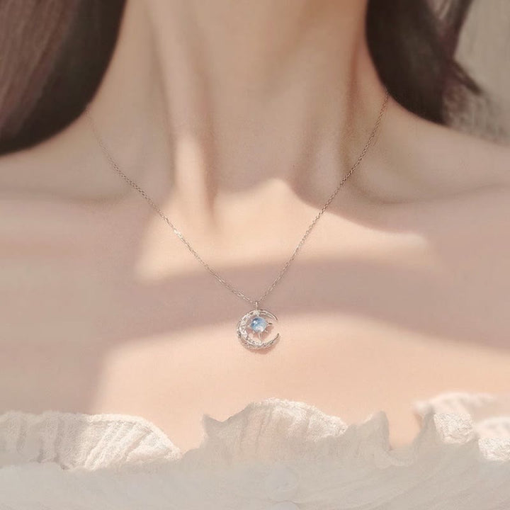 Olivenorma Celestial Dainty Moon Moonstone Necklace - Silver - image 10