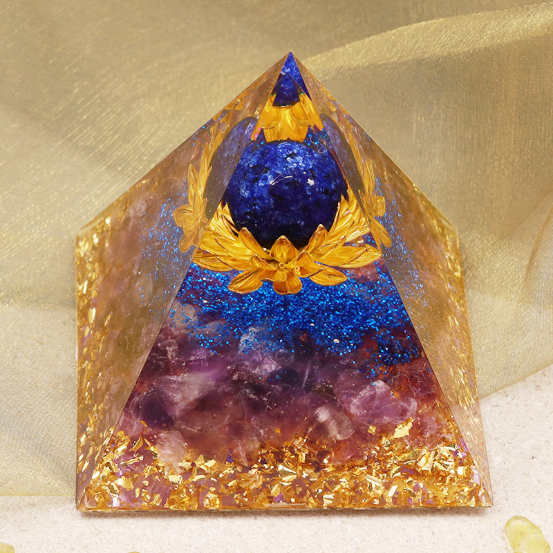 Olivenorma Amethyst Lapis Lazuli Lotus Symbol Orgone Pyramid - image 2