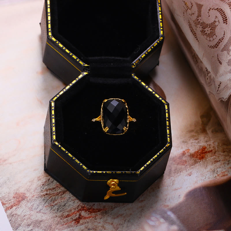 Olivenorma Large Square Aquamarine Black Onyx Vintage Ring - image 11