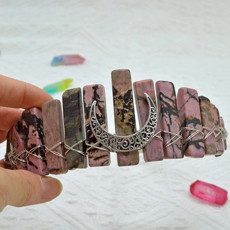 Olivenorma Natural Crystal Dragonfly Moon Accessory Crown Bridal Headband - Rhodochrosite - image 13