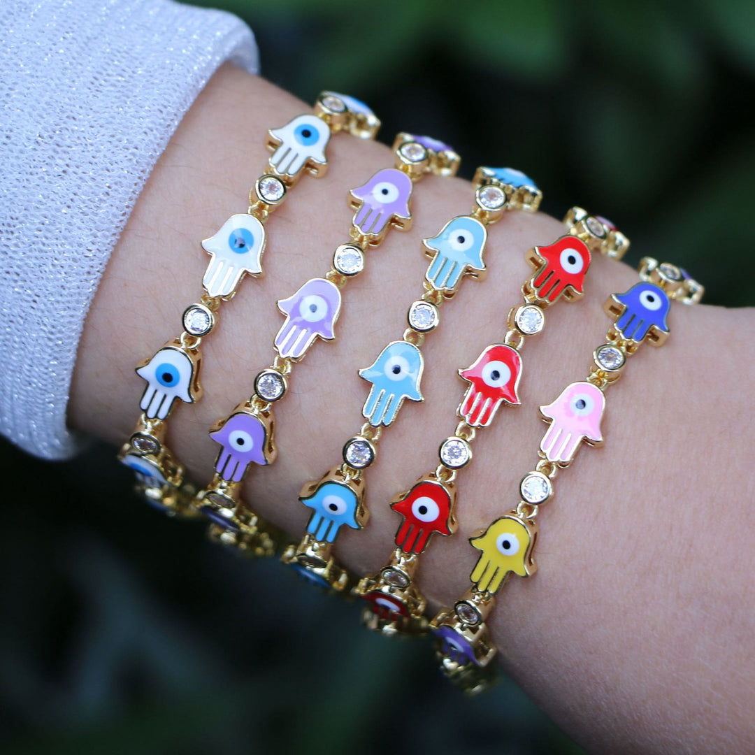 Olivenorma Colorful Enameled Zircon Evil Eye Hamsa Bracelet - image 0