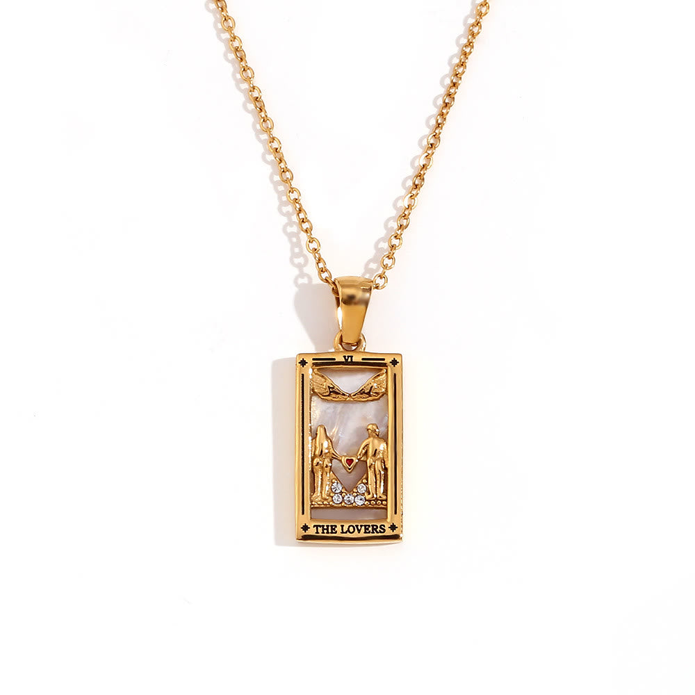 Olivenorma Stainless Steel 18k Gold Plated Tarot Card Necklace - THE LOVERS - Golden - image 9