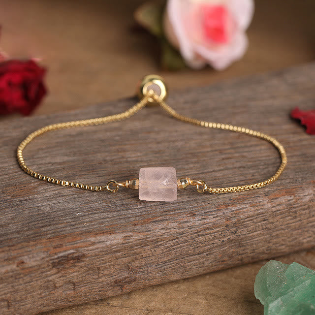 Olivenorma Natural Crystal Prismatic Stone String Metal Chain Bracelet - Rose Quartz - image 2