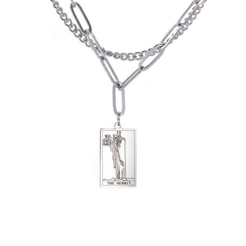 Olivenorma Tarot Card Double Chain Necklace - Silver - The Hermit - image 23