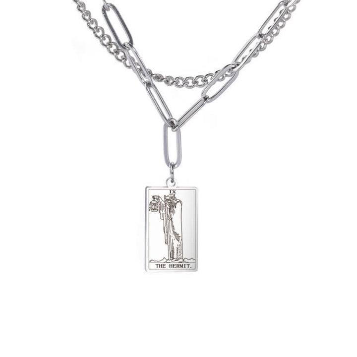 Olivenorma Tarot Card Double Chain Necklace - Silver - The Hermit - image 23