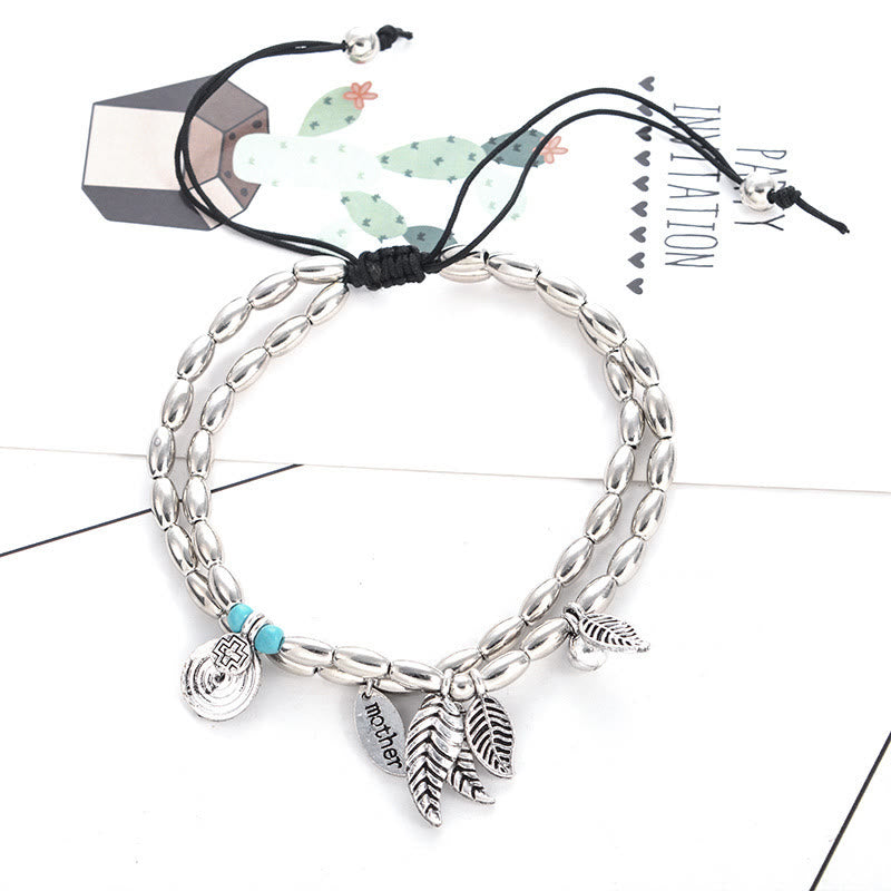 Olivenorma Turquoise Silver Color Leaf Double Layer Bracelet Anklet - image 5