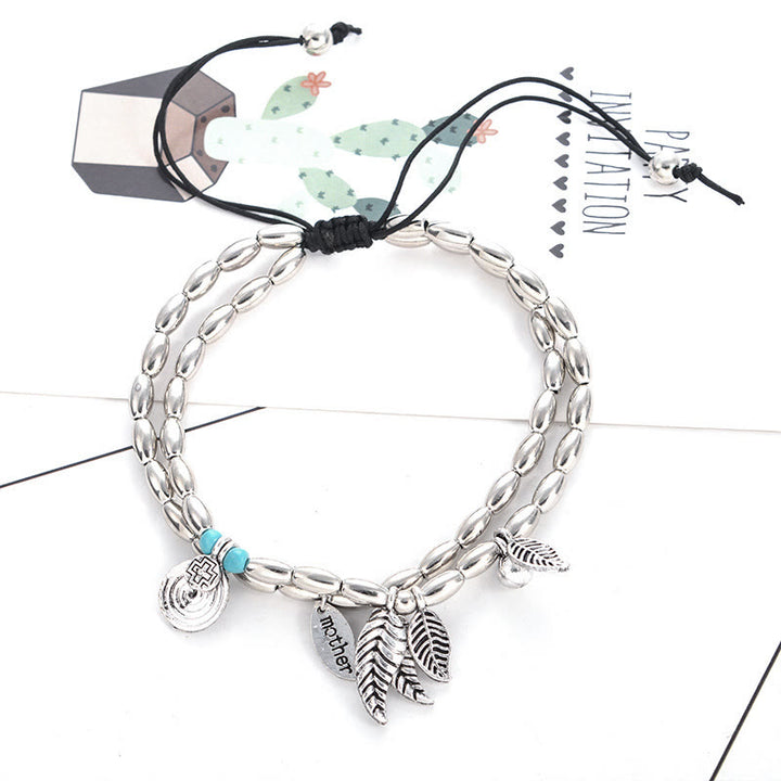 Olivenorma Turquoise Silver Color Leaf Double Layer Bracelet Anklet - image 5