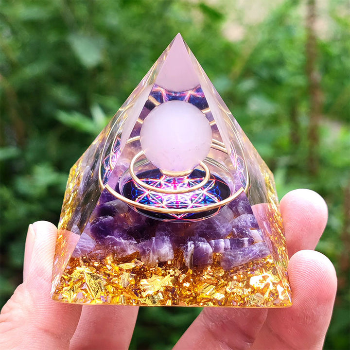 Olivenorma Amethyst with Rose Quartz Orgone Pyramid - 10cm - YES PLEASE $8 - image 0