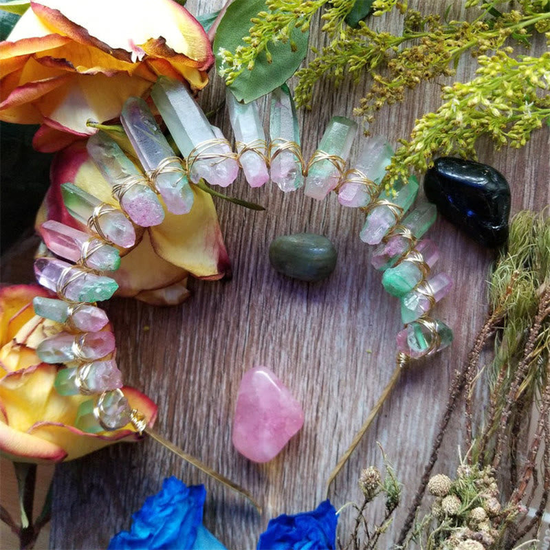 Olivenorma Natural Crystal Rainbow Crown Headband Bridal Headpiece - Pink Blue Titanium Quartz - image 0