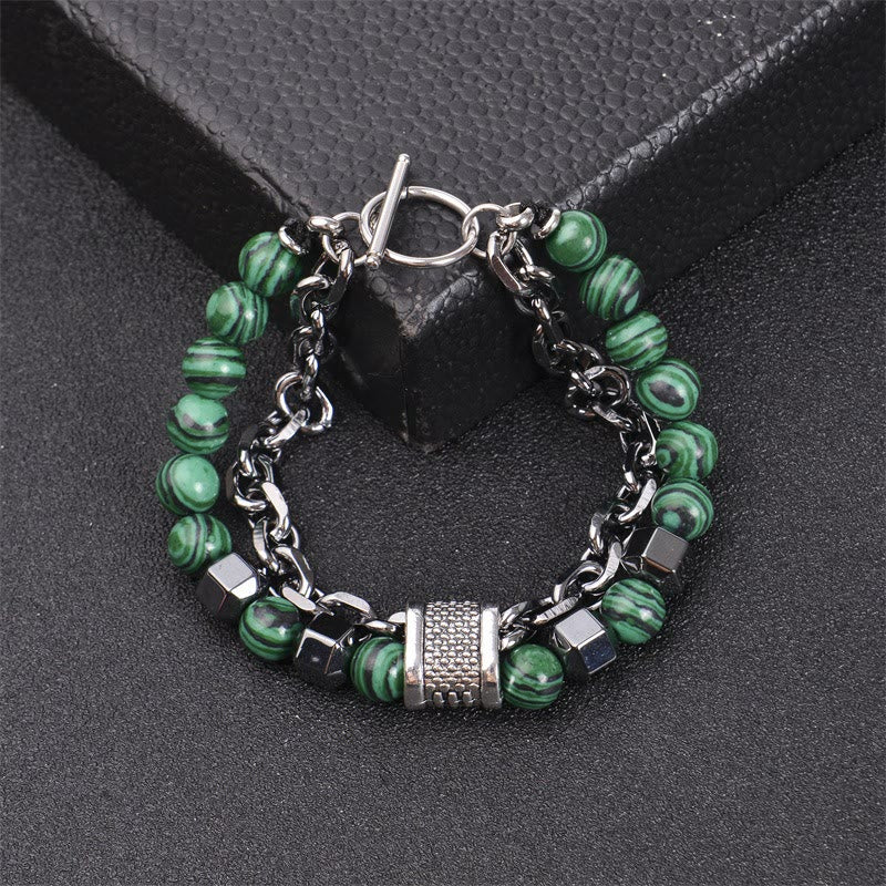 Olivenorma 8mm Malachite Stone Titanium Chain Bracelet - Dark Green - image 4