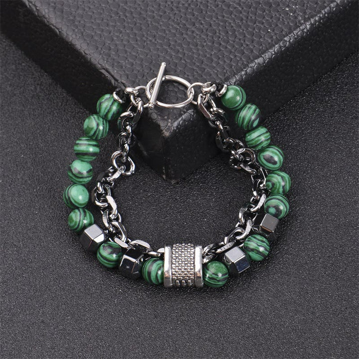 Olivenorma 8mm Malachite Stone Titanium Chain Bracelet - Dark Green - image 4