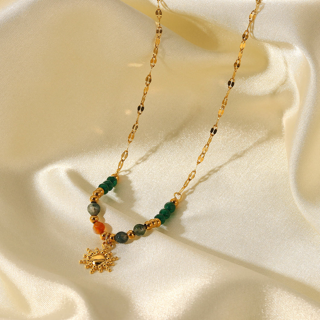 Olivenorma Emerald Labradorite Sun Stone Pendant Beaded Necklace - image 6