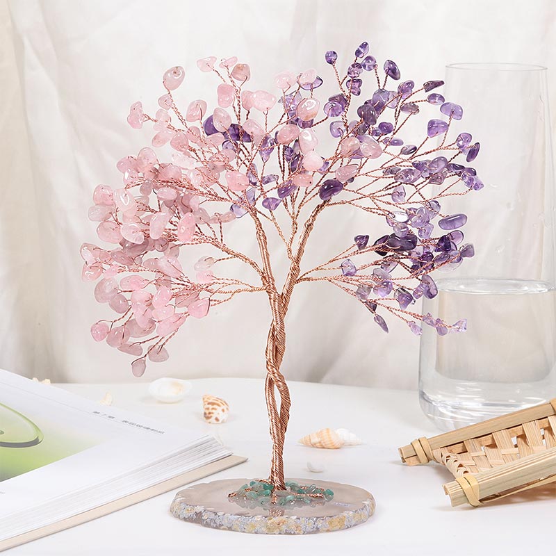 Olivenorma Natural Crystal Stone Feng Shui Tree - Pink Crystal&Amethyst - image 3
