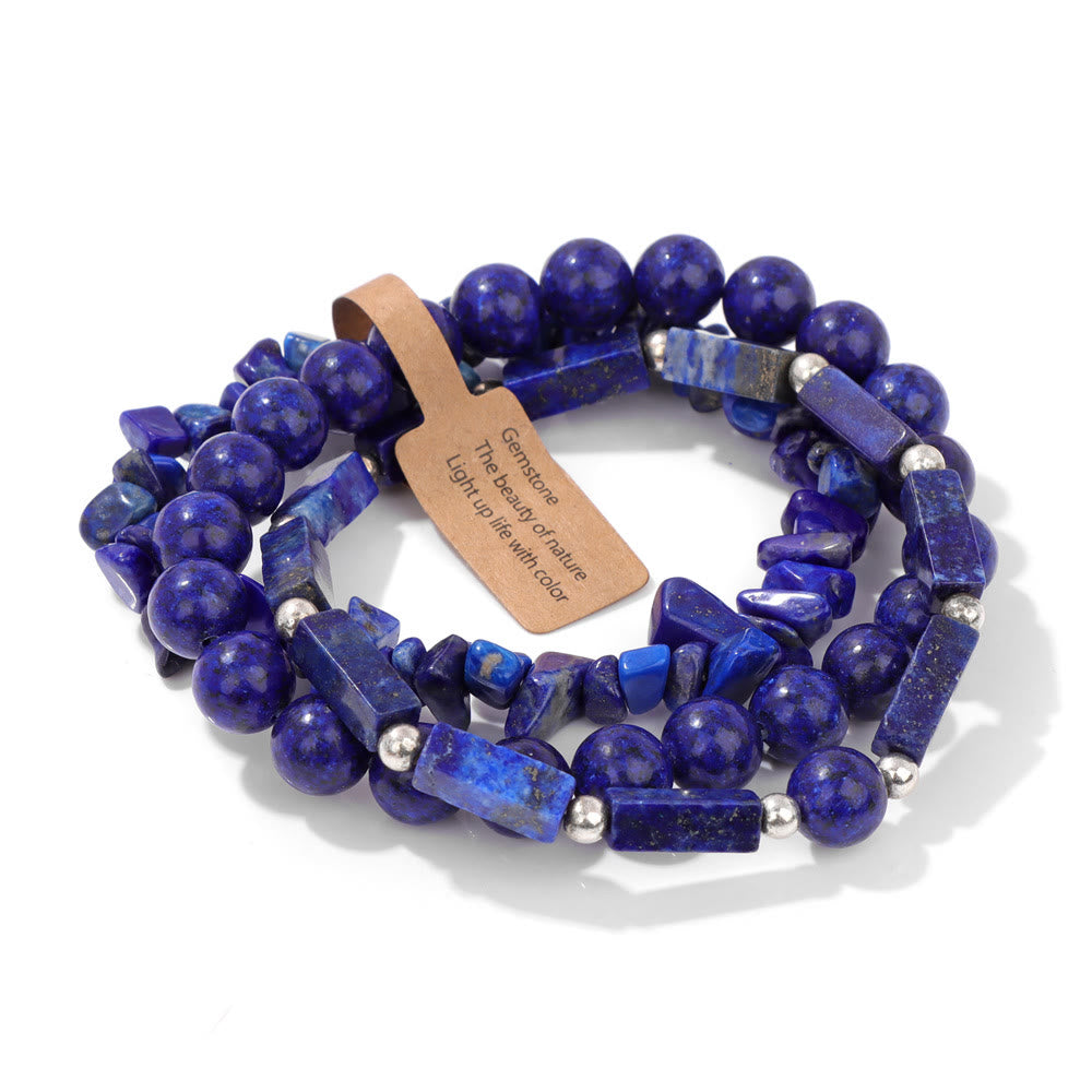 Olivenorma Natural Stone Irregular Three Layer Bracelet Set - Lapis Lazuli - image 36