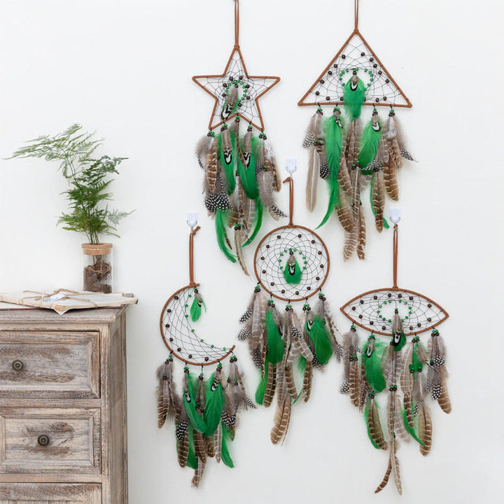 Olivenorma Natural Green Wooden Beads Peacock Feather Dream Catcher - image 6