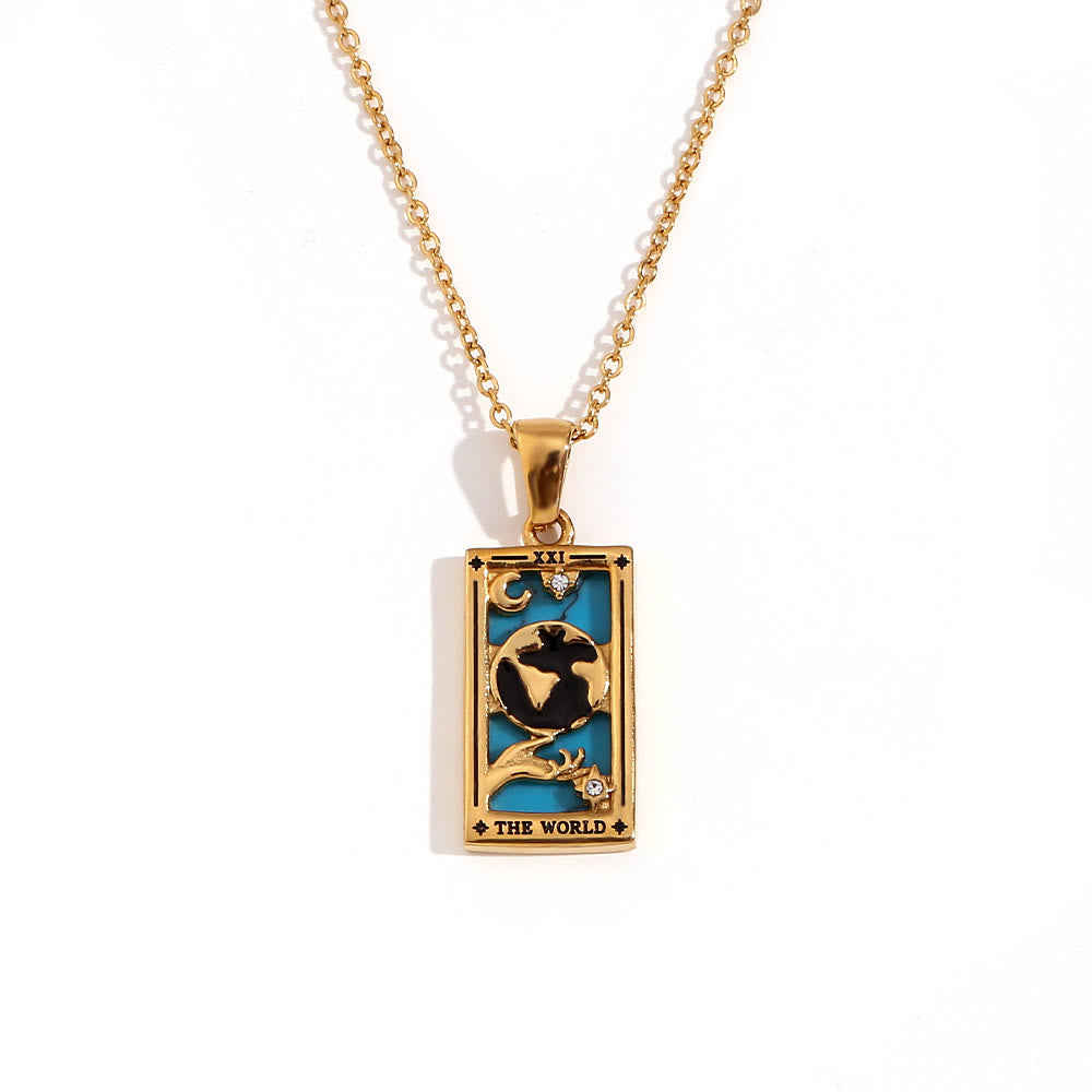 Olivenorma Stainless Steel 18k Gold Plated Tarot Card Necklace - THE WORLD - Golden - image 1