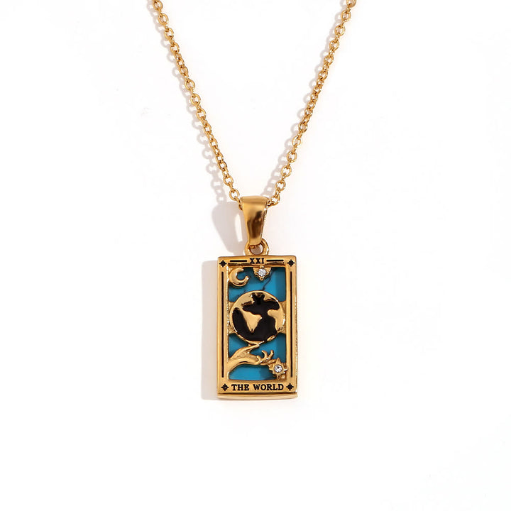 Olivenorma Stainless Steel 18k Gold Plated Tarot Card Necklace - THE WORLD - Golden - image 1