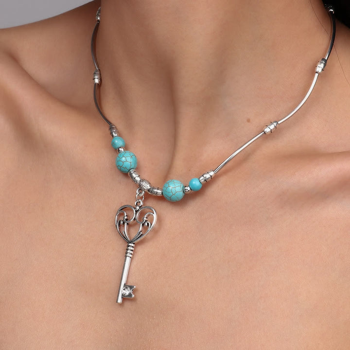 Olivenorma Turquoise Bohemian Love Key Pendant Necklace - image 1