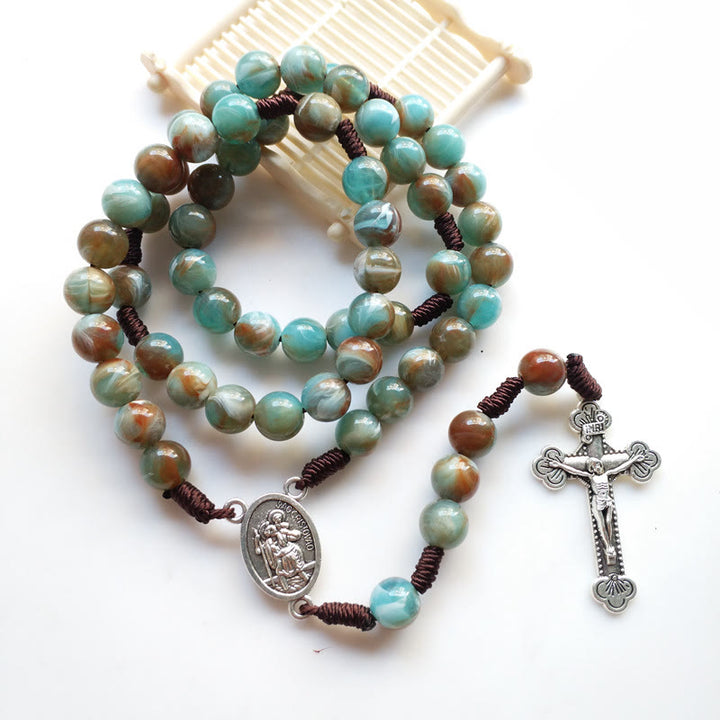 Olivenorma Amazonite Maria Holy Medal Cross Pendant Rosary Necklace - image 3
