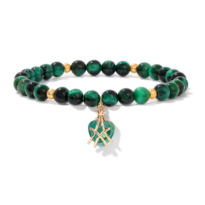 Olivenorma Natural Stone Heart Love Charm Bracelet - Green Tiger Eye - image 28