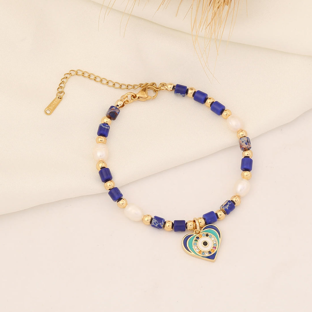 Olivenorma Natural Crystal Pearl Evil Eye Pendant Bracelet - Pearl&Lapis Lazuli - image 6