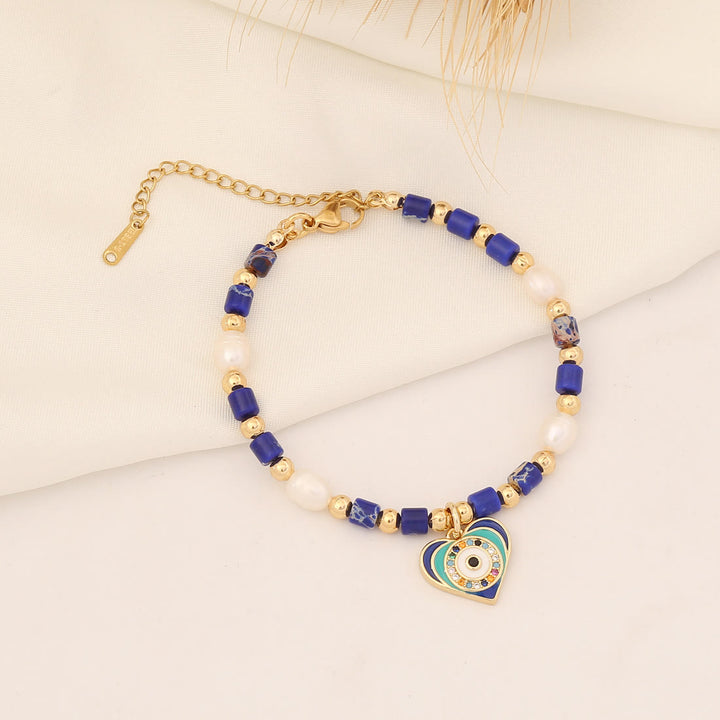 Olivenorma Natural Crystal Pearl Evil Eye Pendant Bracelet - Pearl&Lapis Lazuli - image 6