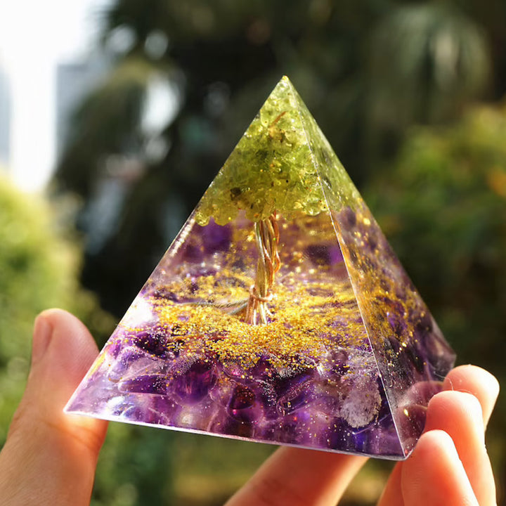 Olivenorma Peridot With Amethyst Tree Of Life Orgone Pyramid - 10*10cm - YES PLEASE $8 - image 0