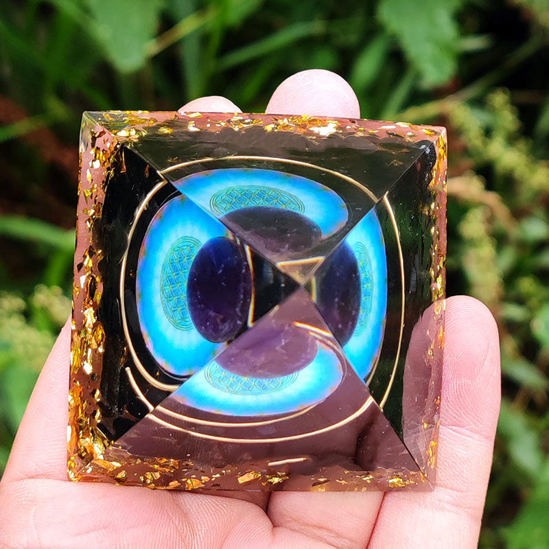 Olivenorma Amethyst Crystal Sphere with Obsidian Orgone Pyramid - image 2