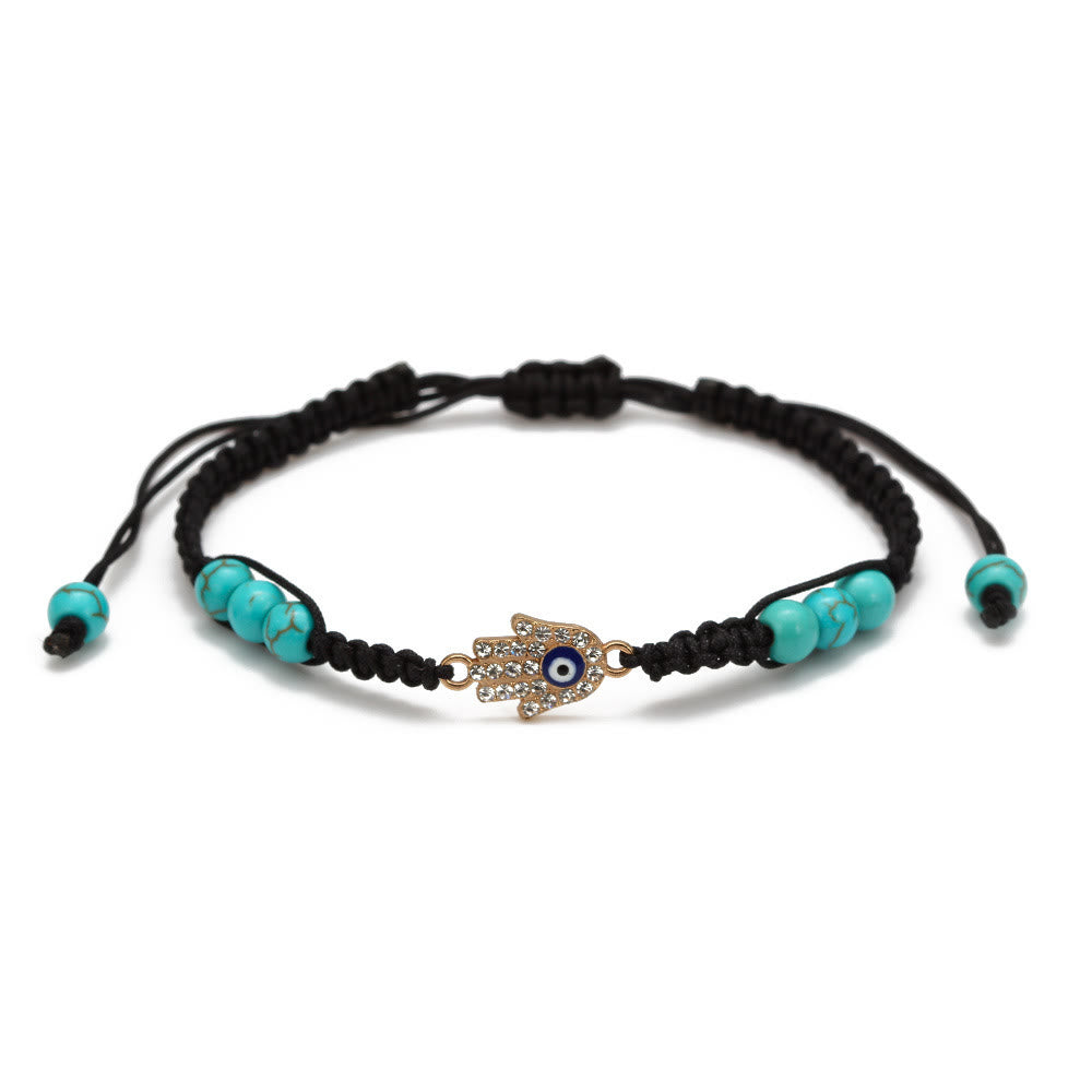 Olivenorma Turquoise White Zircon Evil Eye Braided Adjustable Bracelet - Evil Eye&Hamsa - Black - image 10