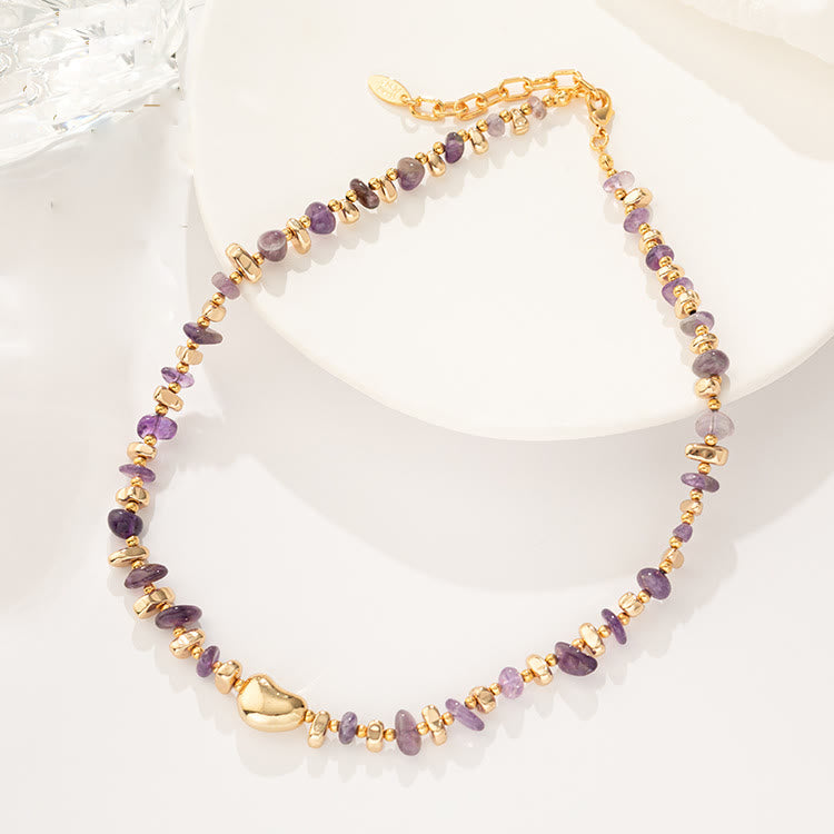 Olivenorma Gold Clavicle Chain Geometric Irregular Amethyst Necklace - Amethyst - image 0