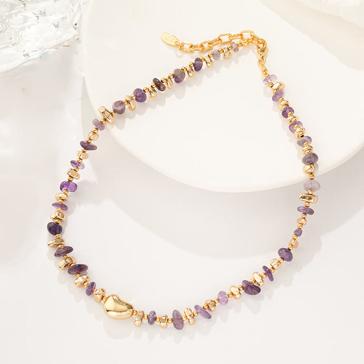 Olivenorma Gold Clavicle Chain Geometric Irregular Amethyst Necklace - Amethyst - image 0