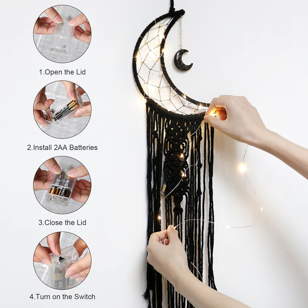 Olivenorma Black Onyx Moon Macrame Tassel Dream Catcher - image 9
